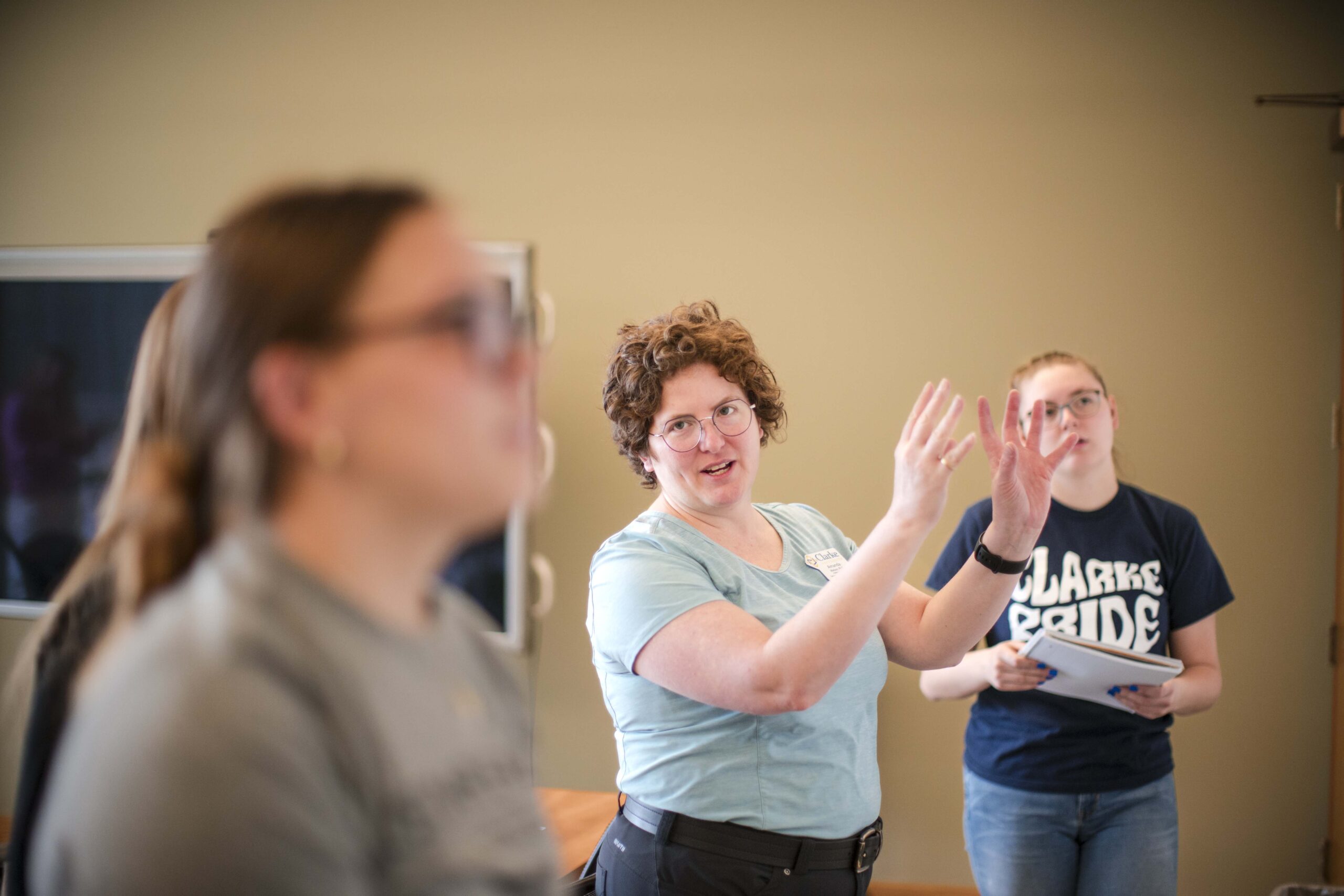 Clarke University Mathematics professor teaching students in a class.