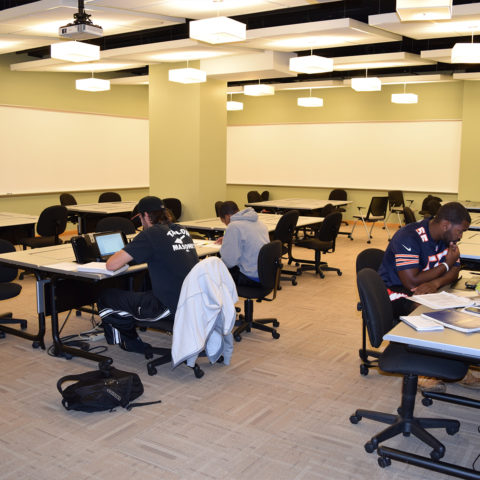 Students working on homework in the Lingen Technology Center