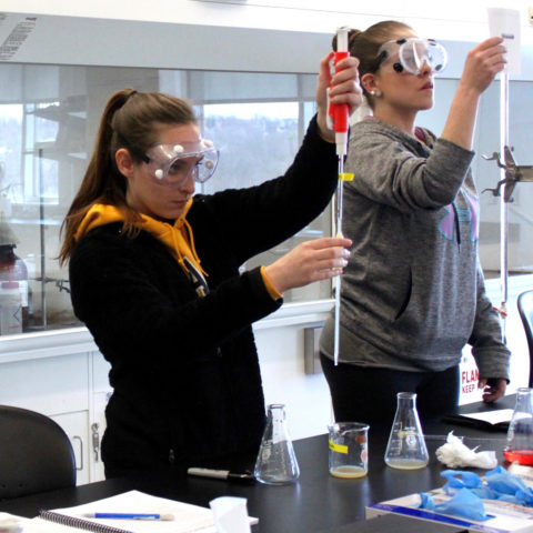 Clarke University Biochemistry Major students in lab
