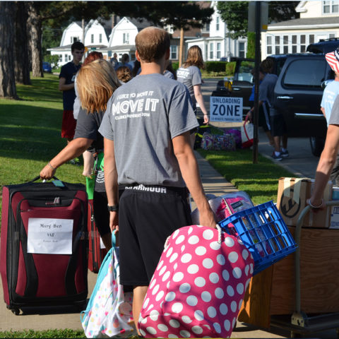 Moving students into their dorm rooms