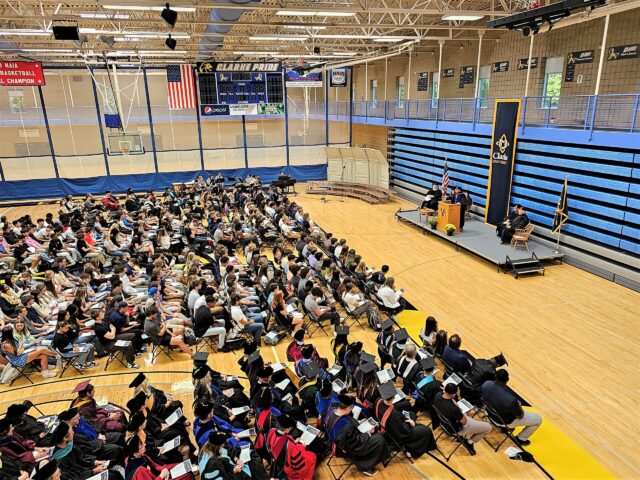 Students listen to a speaker during the 2023 Convocation Ceremony