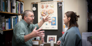 Tim B talks with Clarke student about Psychology