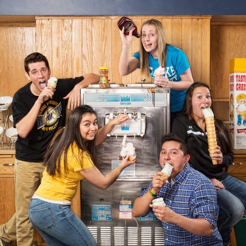 Clarke University students enjoying Ice Cream in Cafeteria