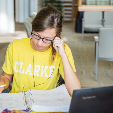 Student studying in the library