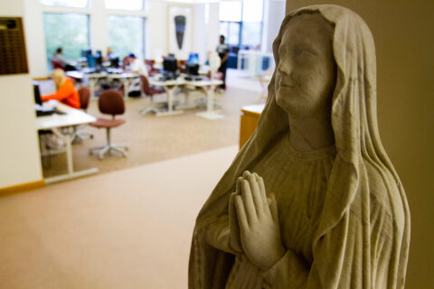 Statue in Clarke University's Library - based in Dubuque, Iowa