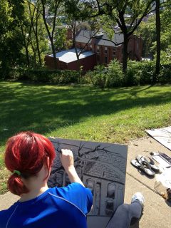 Students draw landscapes off campus.