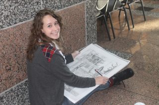 Students draw on campus