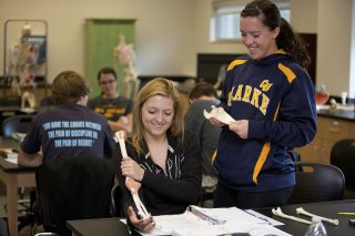 Biology students at Clarke University working together