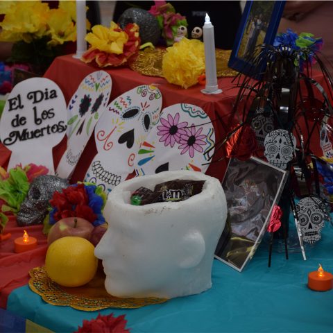 Dia De Los Muertos decorations by Spanish Language and Culture minor students at Clarke University