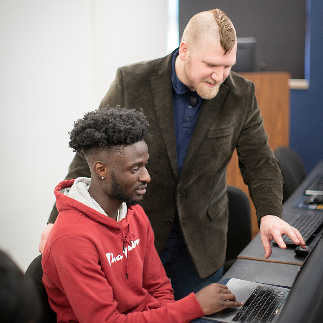 Clarke University Computer Science students working in lab.