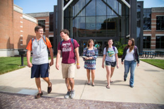 Students leaving the atrium