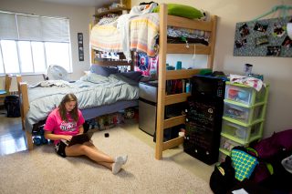 Student in dorm room