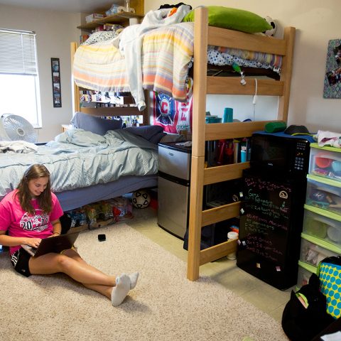 Student in dorm room