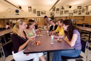 Students eating in the cafeteria